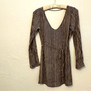 Urban Outfitters Brown White Striped Long Sleeve Mini Dress Small